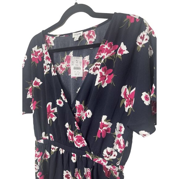 J.Crew Black Floral Print Faux Wrap High-Low Ruffle Hem Dress Size XS NWT - Picture 3 of 9